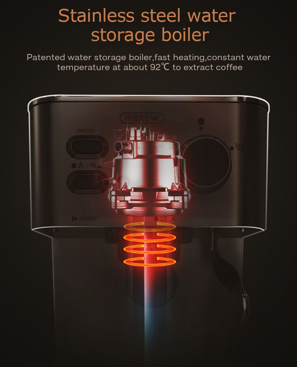 HiBREW H10 1050W Coffee Maker, 20 Bar Semi-Auto Coffee Machine, ESE Pod/Ground Coffee Espresso Maker, 1.5L Capacity