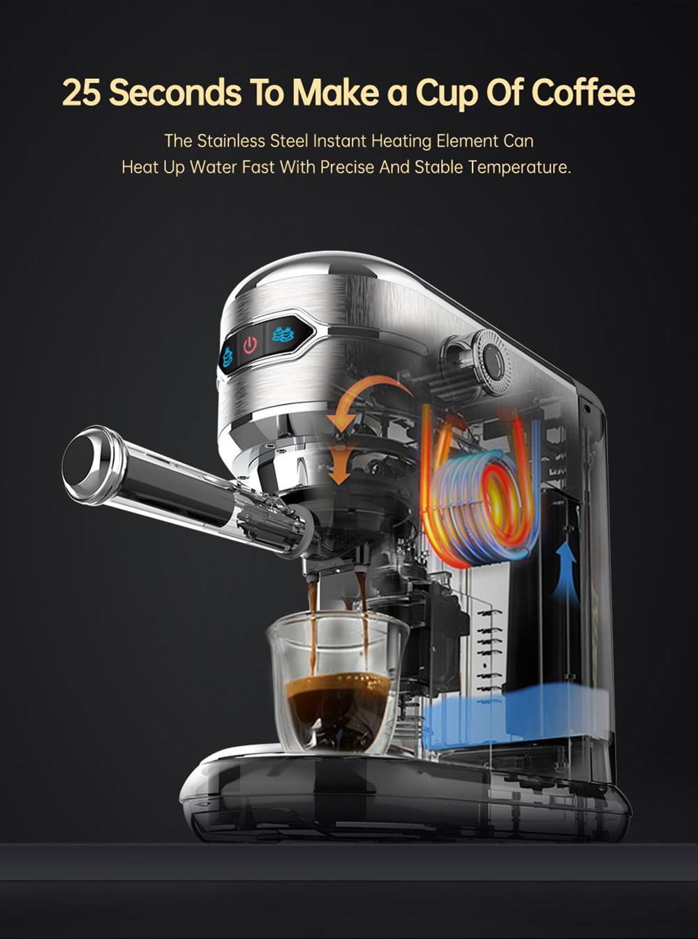 HiBREW H11 1450W Coffee Maker with Latte Cup, 19 Bar Semi Auto Espresso Machine, ESE POD Powder Dual Use, Hot Water