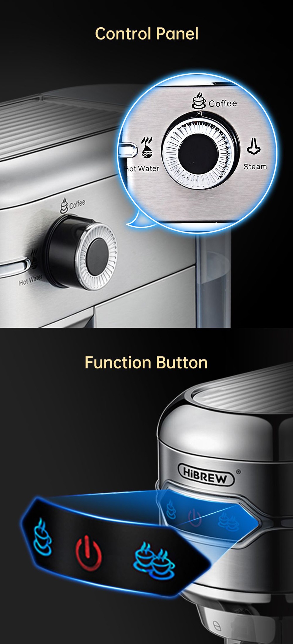 HiBREW H11 1450W Coffee Maker with Latte Cup, 19 Bar Semi Auto Espresso Machine, ESE POD Powder Dual Use, Hot Water