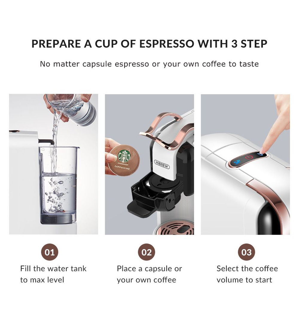 HiBREW H2A 1450W Espresso Coffee Machine, 19 Bar Extraction, Hot/Cold 4-in-1 Multiple Capsule Coffee Maker - Black