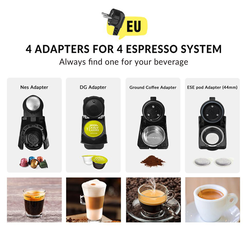 HiBREW H2A 1450W Espresso Coffee Machine, 19 Bar Extraction, Hot/Cold 4-in-1 Multiple Capsule Coffee Maker - Black