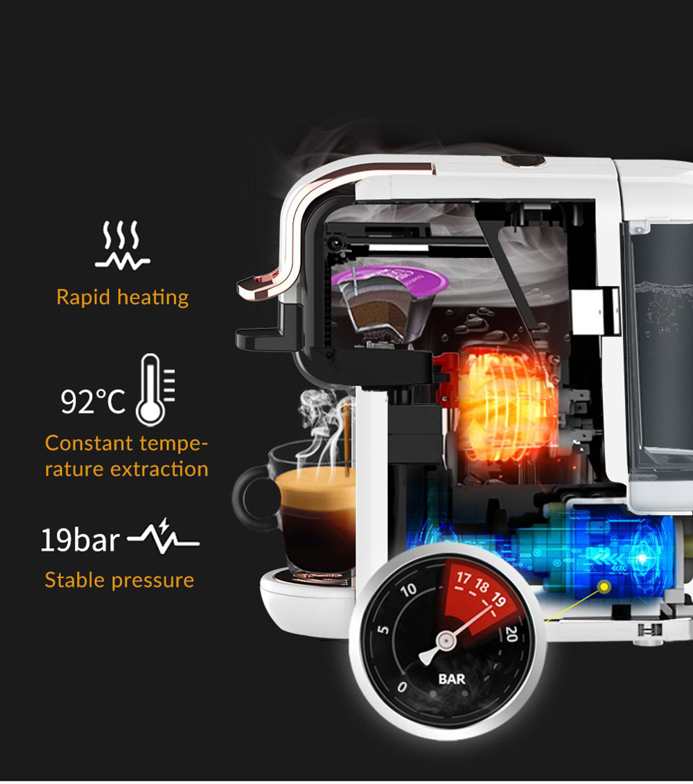 HiBREW H2A 1450W Espresso Coffee Machine, 19 Bar Extraction, Hot/Cold 4-in-1 Multiple Capsule Coffee Maker - Black