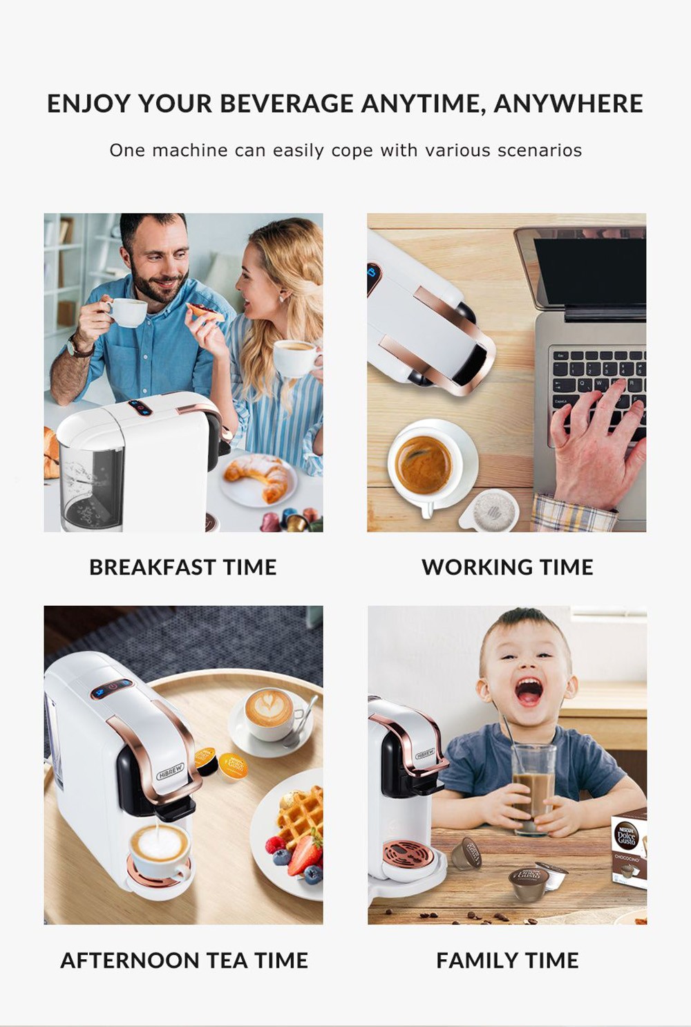 HiBREW H2A 1450W Espresso Coffee Machine, 19 Bar Extraction, Hot/Cold 4-in-1 Multiple Capsule Coffee Maker - Black