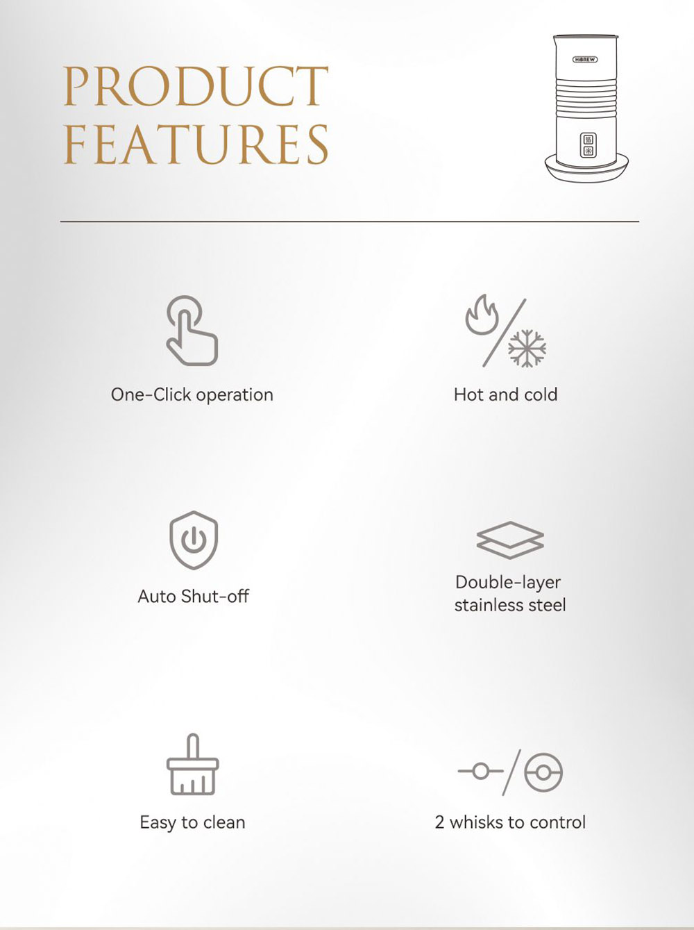 HiBREW M2A 500W Milk Frother Foaming Machine, Cold/Hot Latte Cappuccino, 2 Whisks, Fully Automatic Milk Warmer