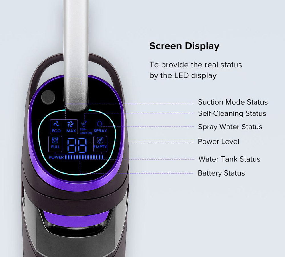 ILIFE F100 Cordless Wet Dry Vacuum Cleaner, Smart Vacuum Mop Wash Cleaner, 3000mAh, 30min Runtime, LED Display
