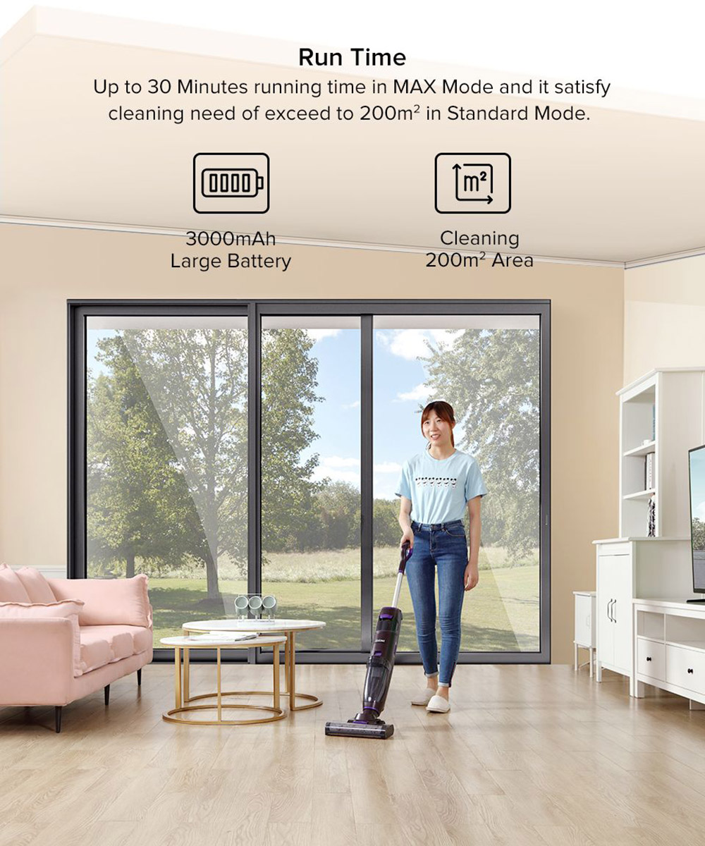 ILIFE F100 Cordless Wet Dry Vacuum Cleaner, Smart Vacuum Mop Wash Cleaner, 3000mAh, 30min Runtime, LED Display