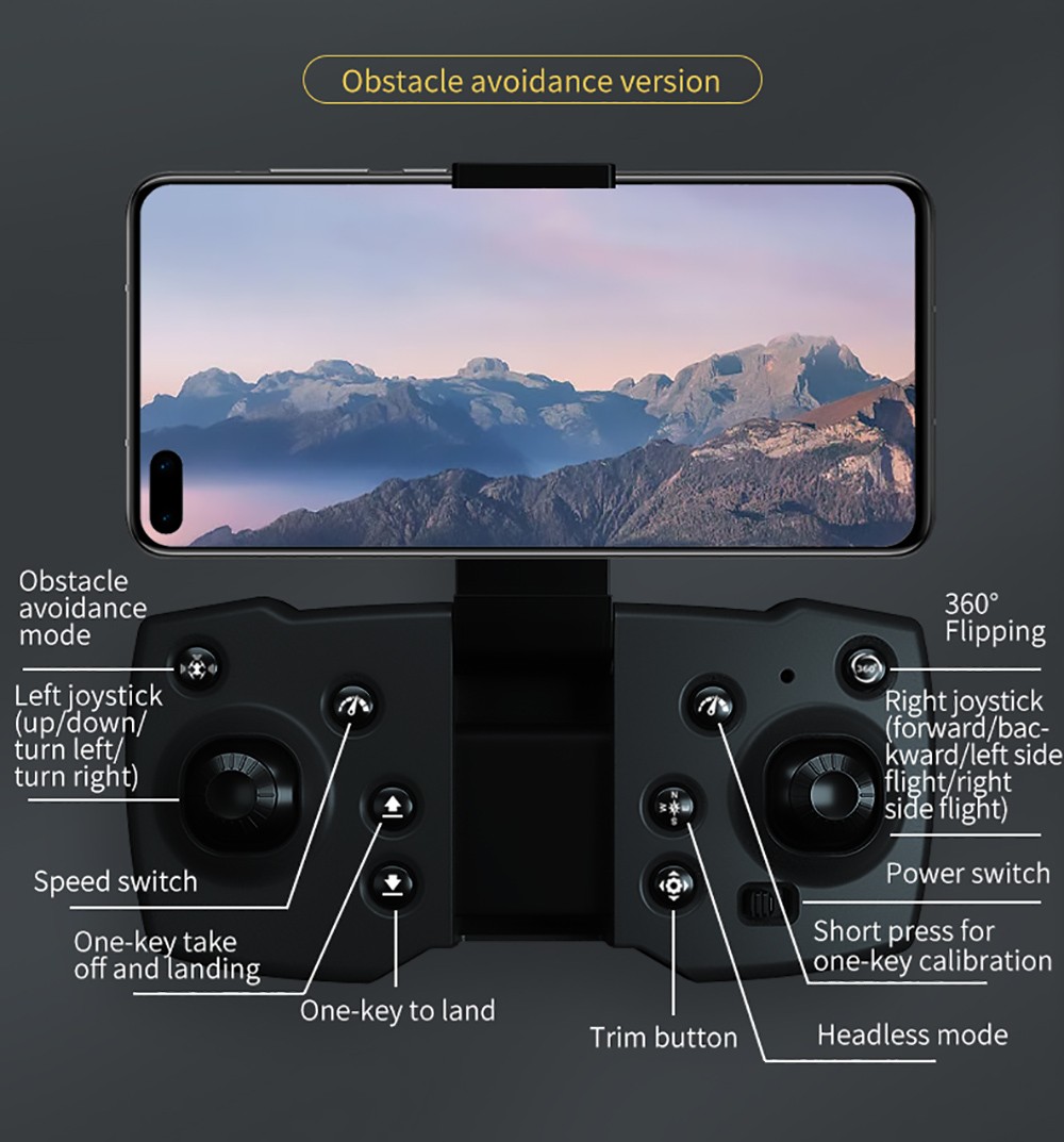 JJRC H106 Foldable RC Drone with All-Round Obstacle Avoidance Function Quadcopter with One Camera - Black