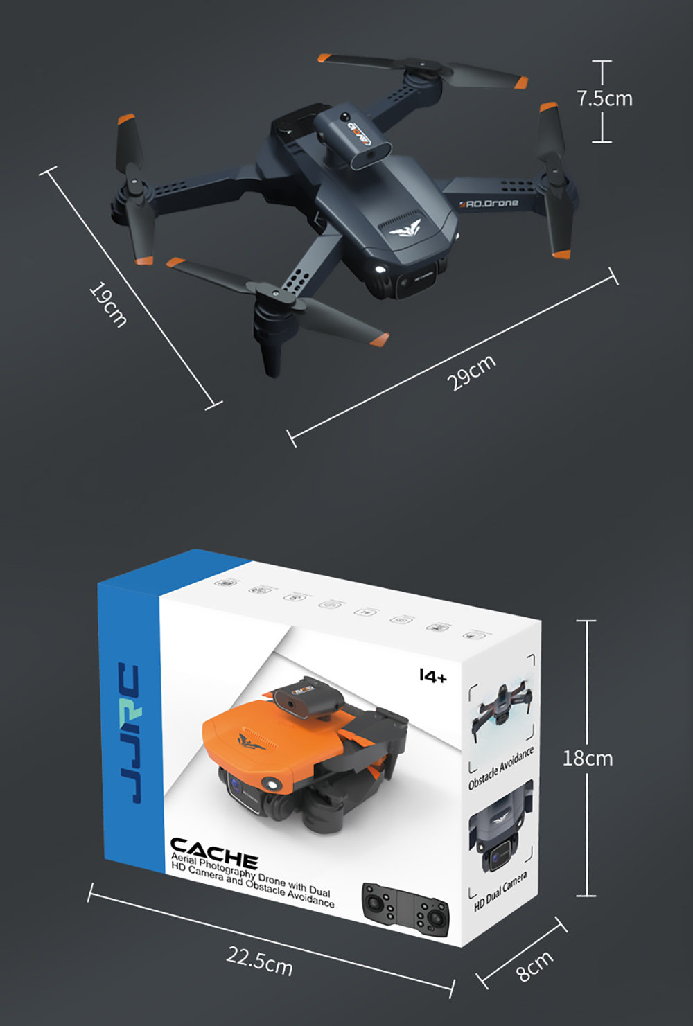 JJRC H106 4K Obstacle Avoidance RC Drone One Battery Blue