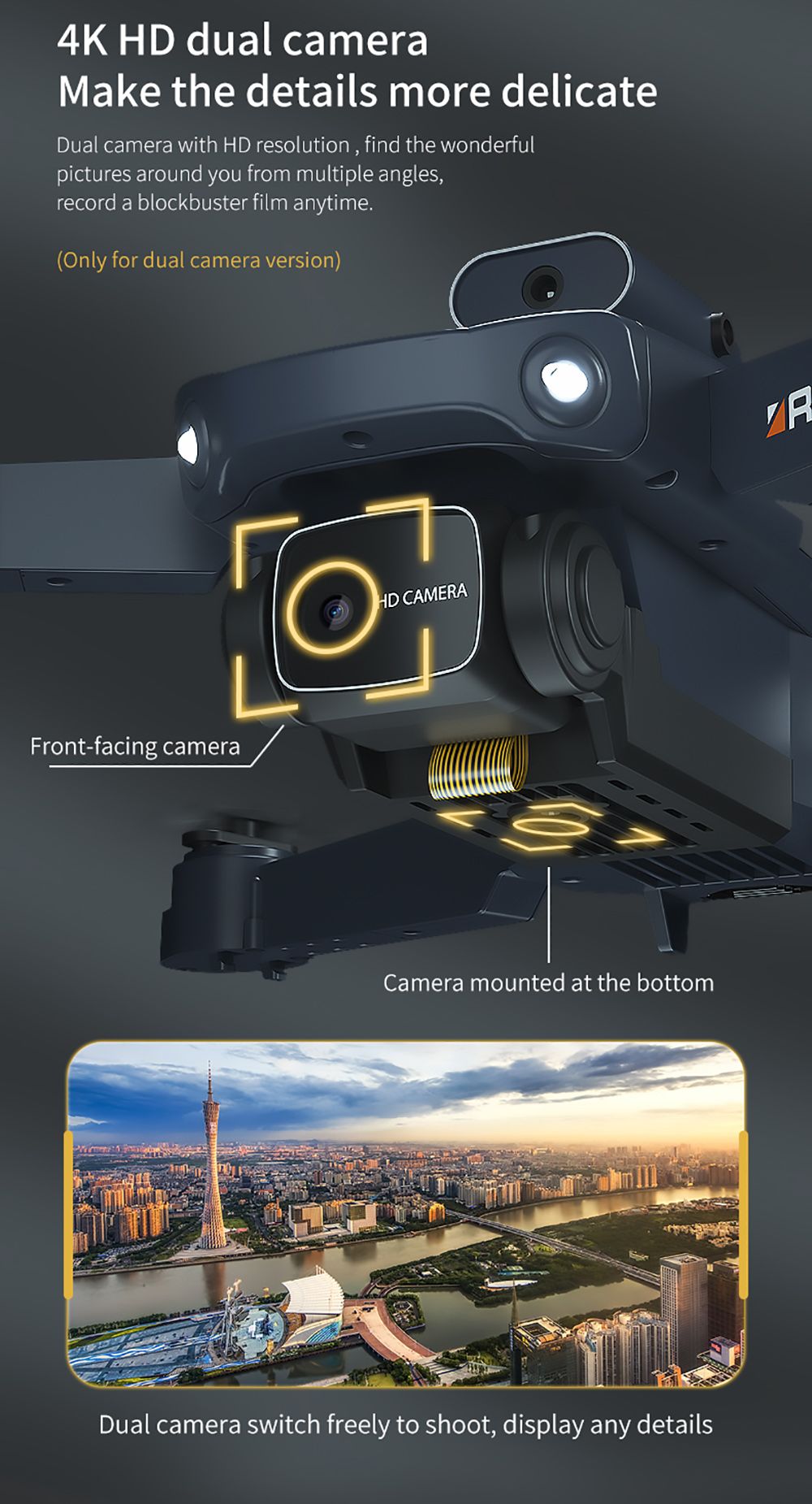 JJRC H106 Foldable RC Drone with All-Round Obstacle Avoidance Function Quadcopter with One Camera - Orange