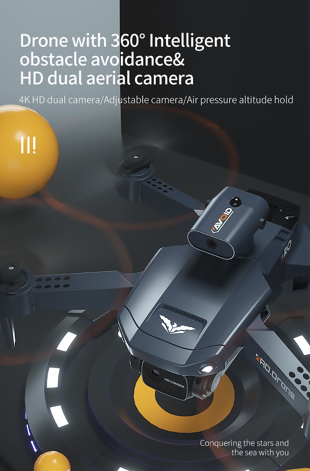 JJRC H106 Foldable RC Drone with All-Round Obstacle Avoidance Function Quadcopter with Two Cameras - Orange