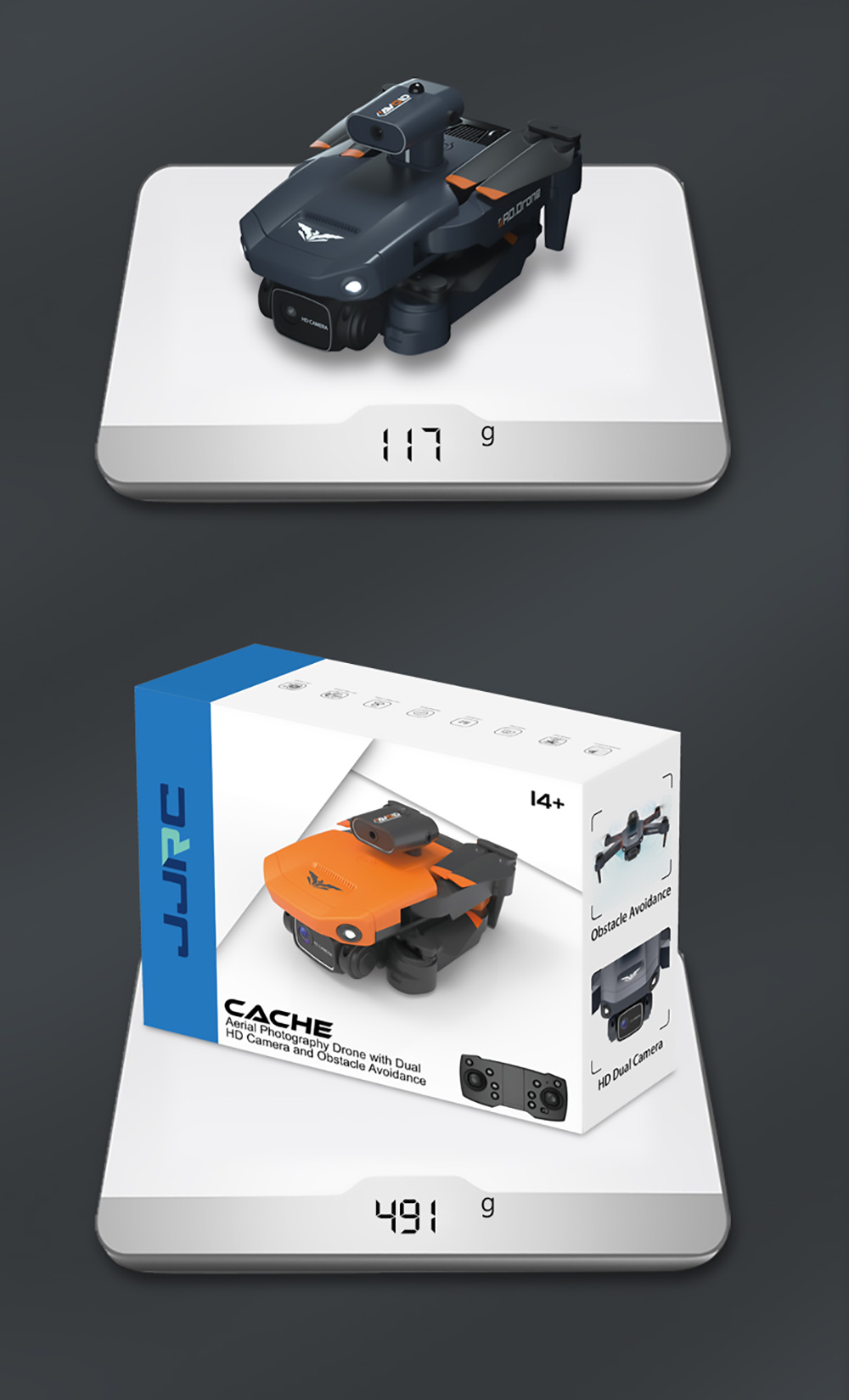 JJRC H106 Foldable RC Drone with All-Round Obstacle Avoidance Function Quadcopter with Two Cameras - Blue