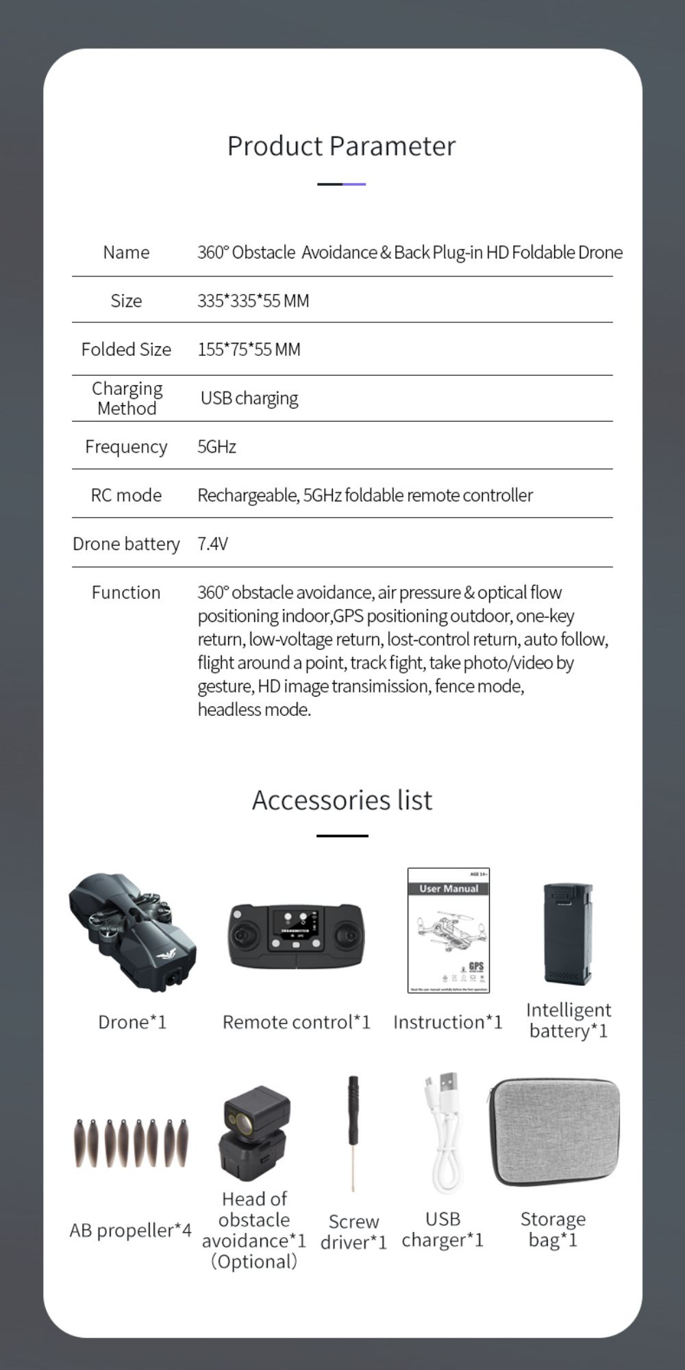 JJRC X23 RC Drone 360 Obstacle Avoidance 5G GPS Positioning 4K Dual Camera - Version A Back Plug-in Design