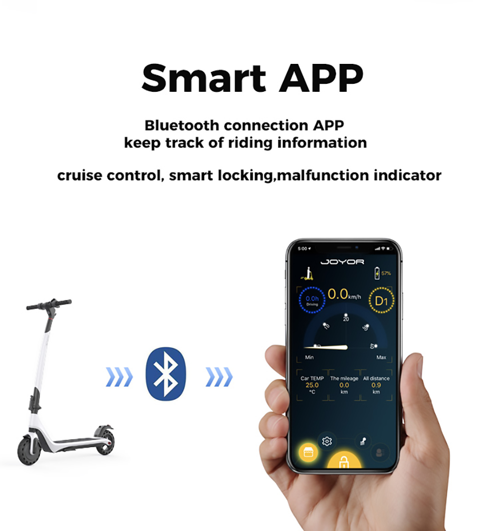 JOYOR A3 Folding Electric Scooter 350W 36V 7.8Ah 25km/h Top Speed 25KM Max Mileage City E-Scooter - Blue 5 JOYOR A3 Folding Electric Scooter 350W 36V 7.8Ah 25km/h Top Speed 25KM Max Mileage City E-Scooter - Blue