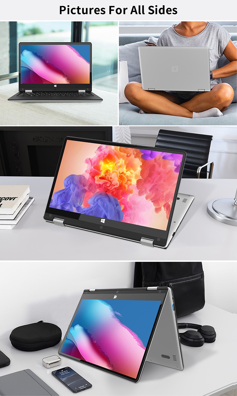 Jumper EZbook X1S 2 in 1 Tablet Intel Gemini Lake N4000 4GB LPDDR4 128GB eMMC 1366x768 Display Windows 10 - Grey