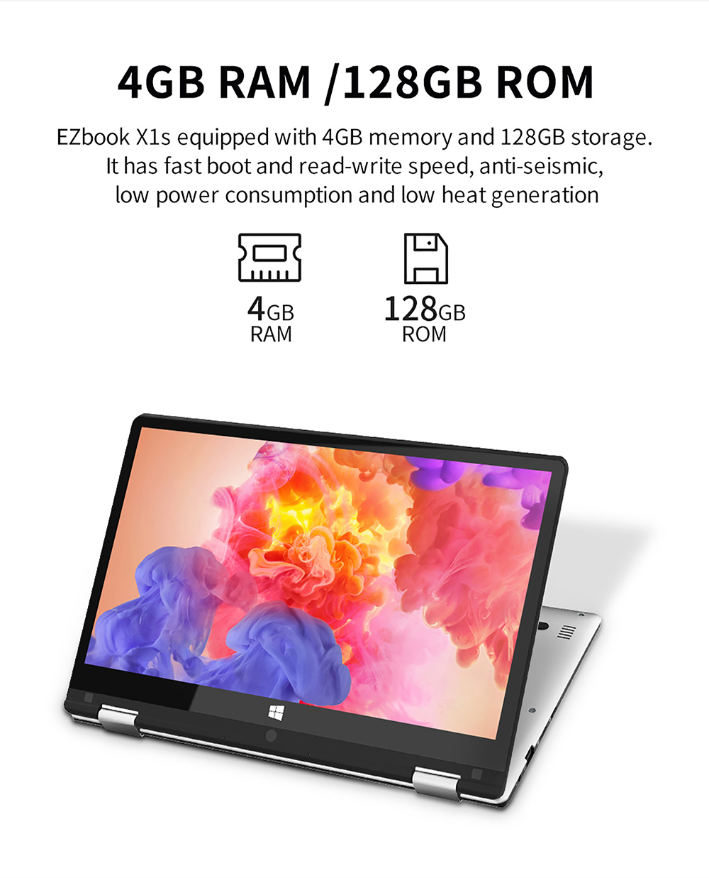 Jumper EZbook X1S 2 v 1 Tablet Intel Gemini Lake N4000 4GB LPDDR4 128GB eMMC 1366x768 Displej Windows 10 - Sivý