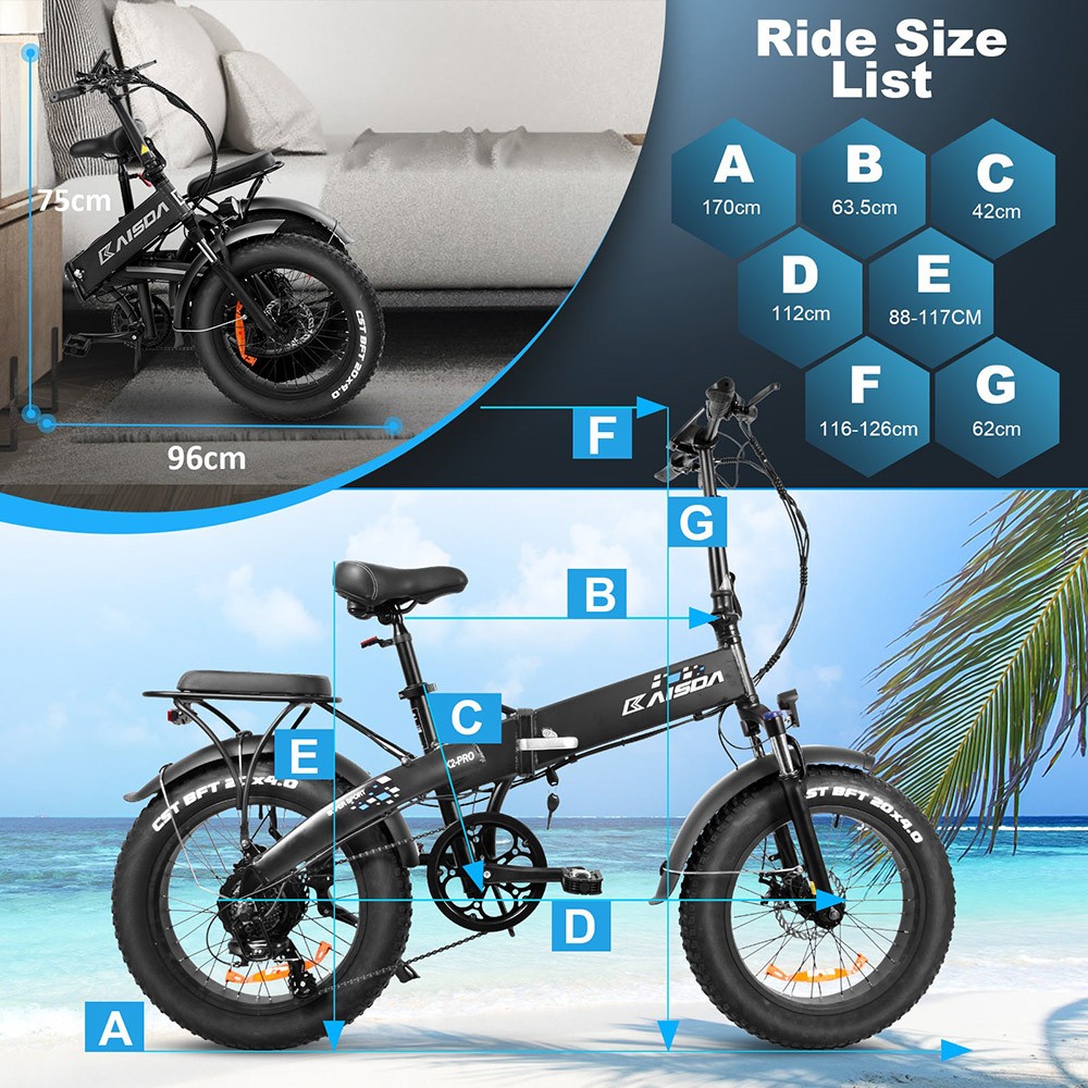 KAISDA K2 Pro 20*4.0 inch Fat Tire Folding Electric Moped Bike Mountain Bicycle Bafang 350W Motor SHIMANO Gear