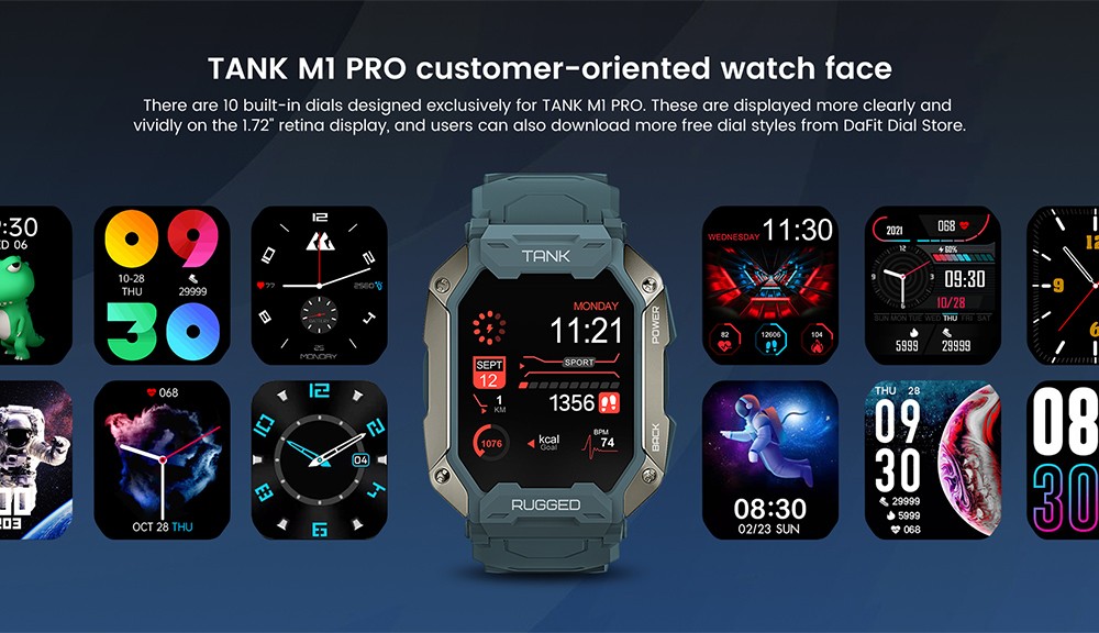 KOSPET TANK M1 PRO Smartwatch 1.72'' Large IPS Screen, 24 Sport Modes, 24H Heart Rate, 5ATM & IP69K Waterproof