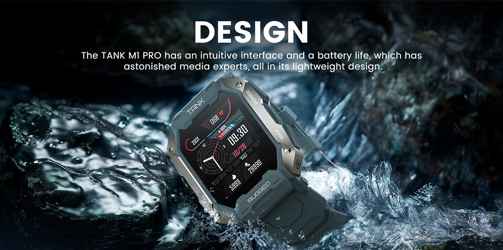 KOSPET TANK M1 PRO Smartwatch 1.72'' Large IPS Screen, 24 Sport Modes, 24H Heart Rate, 5ATM & IP69K Waterproof