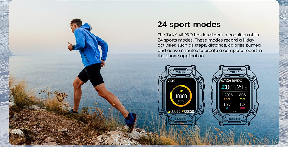 KOSPET TANK M1 PRO Smartwatch 1.72'' Large IPS Screen, 24 Sport Modes, 24H Heart Rate, 5ATM & IP69K Waterproof