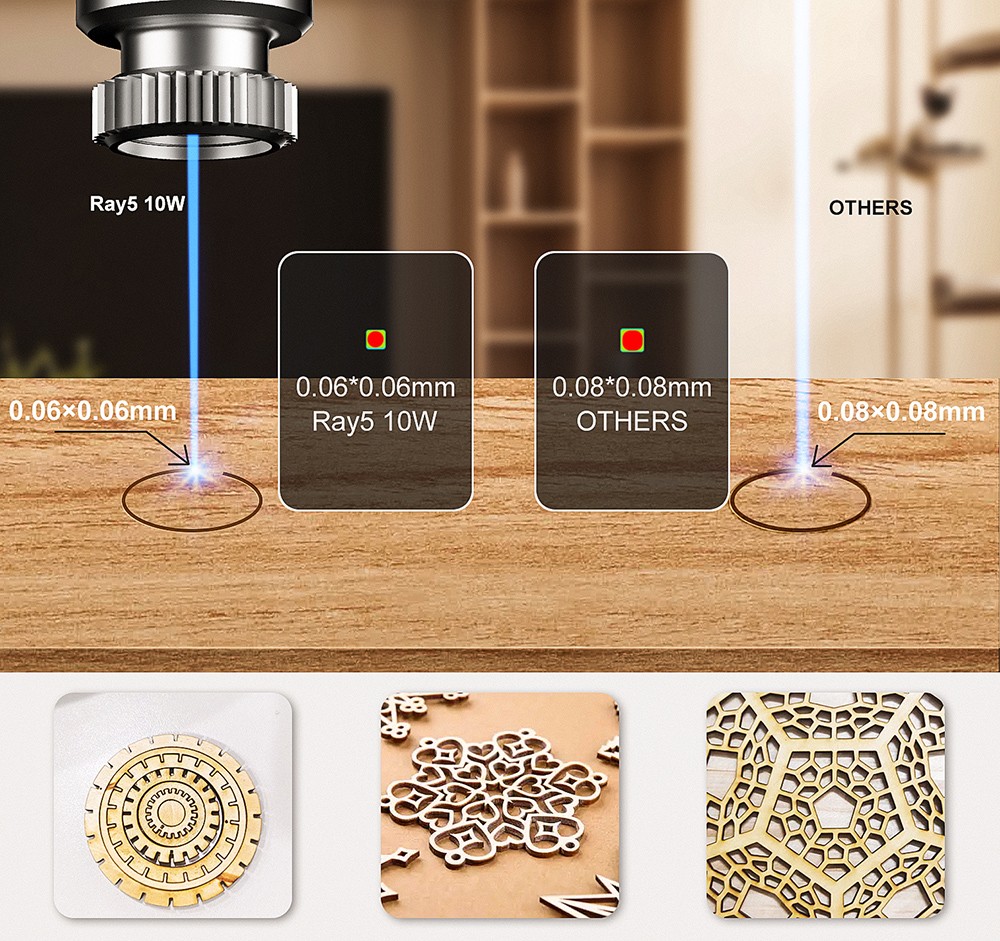 LONGER RAY5 10W Laserový gravírovací stroj, 0,06x0.06mm laserový bod, dotykový displej, offline vyrezávanie, 32-bitová čipová súprava, WiFi pripojenie, pracovná plocha 400x400mm