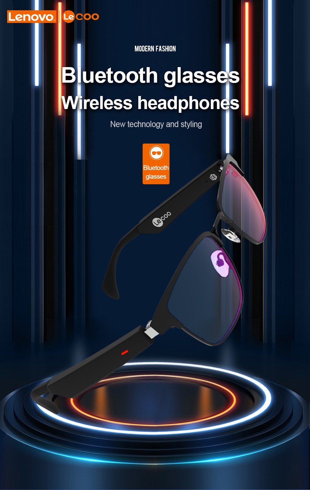 Lenovo Lecoo C9 Smart Music Bluetooth 5.0 Sunglasses HiFi Headset Highly Elastic Titanium Wireless Driving Glasses