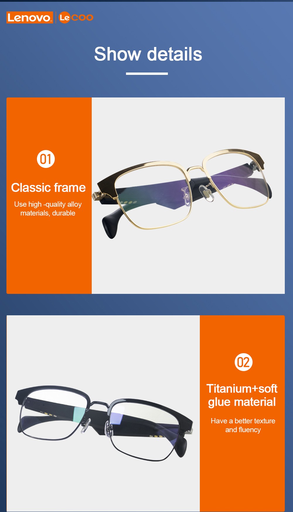 Lenovo Lecoo C9 Smart Music Bluetooth 5.0 Sunglasses HiFi Headset Highly Elastic Titanium Wireless Driving Glasses