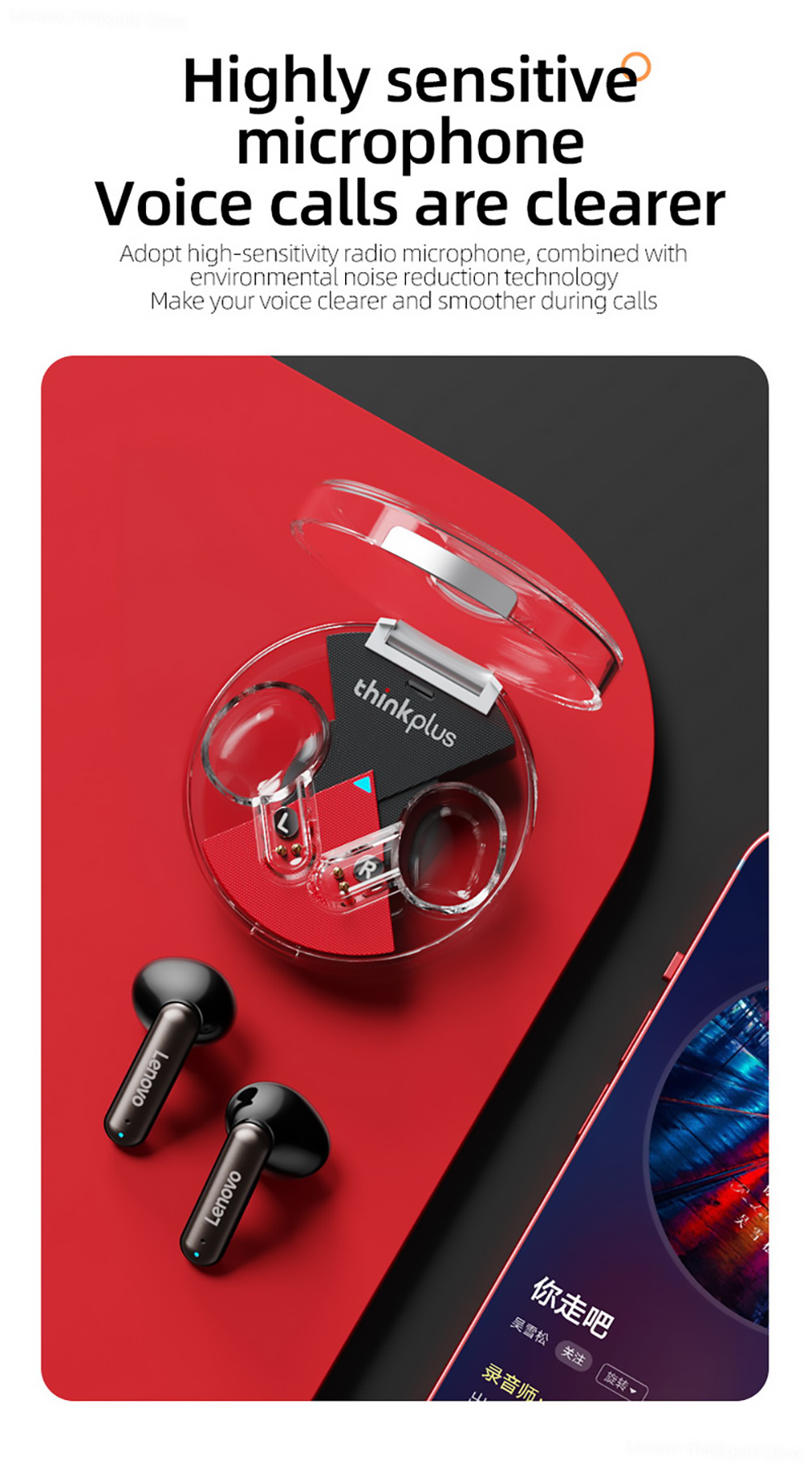 Lenovo Thinkplus LP10 TWS Wireless Headphone Bluetooth 5.2 Touch Control HiFi Stereo Bass Headbuds - Black