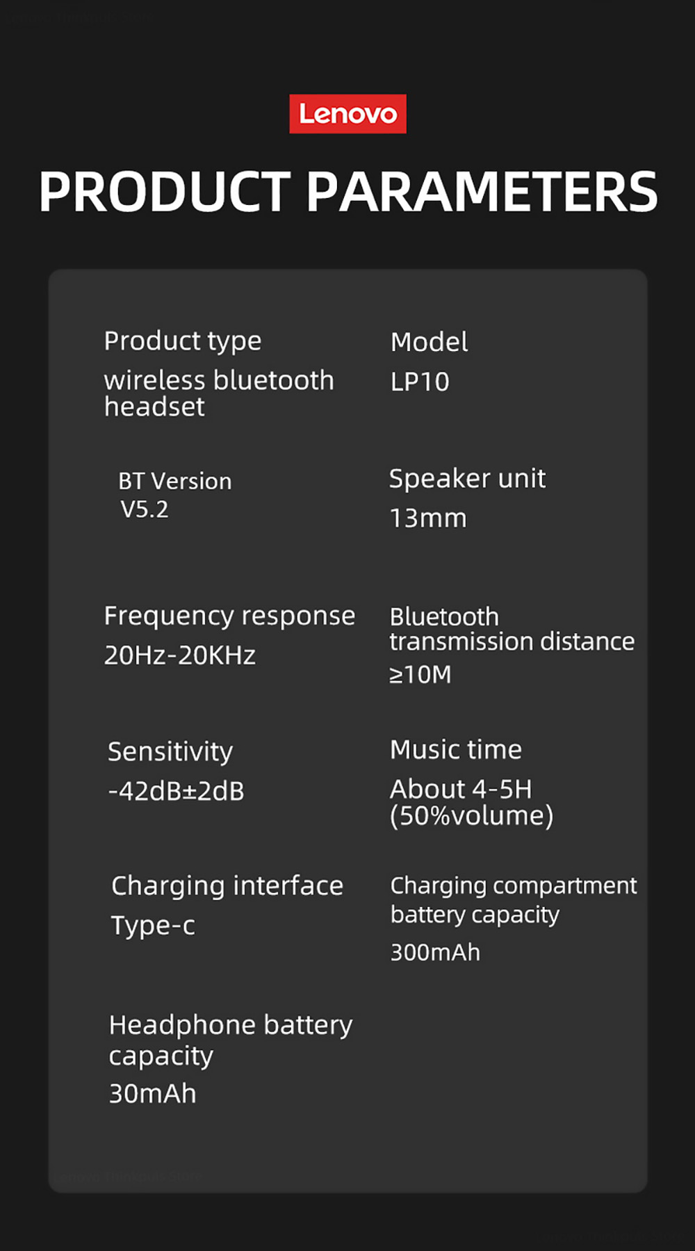 Lenovo Thinkplus LP10 TWS Wireless Headphone Bluetooth 5.2 Touch Control HiFi Stereo Bass Headbuds - White