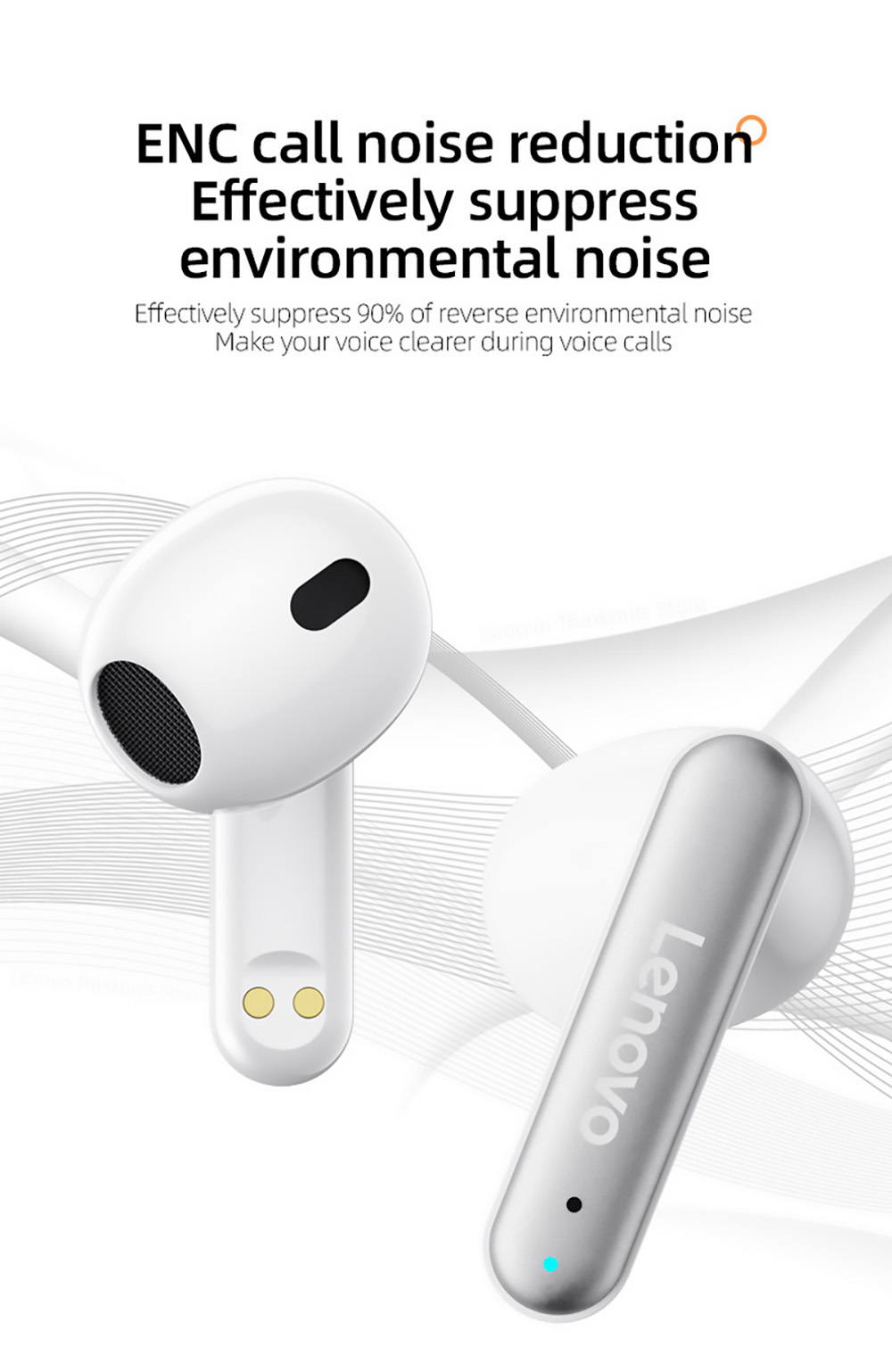 Lenovo Thinkplus LP10 TWS Wireless Headphone Bluetooth 5.2 Touch Control HiFi Stereo Bass Headbuds - White