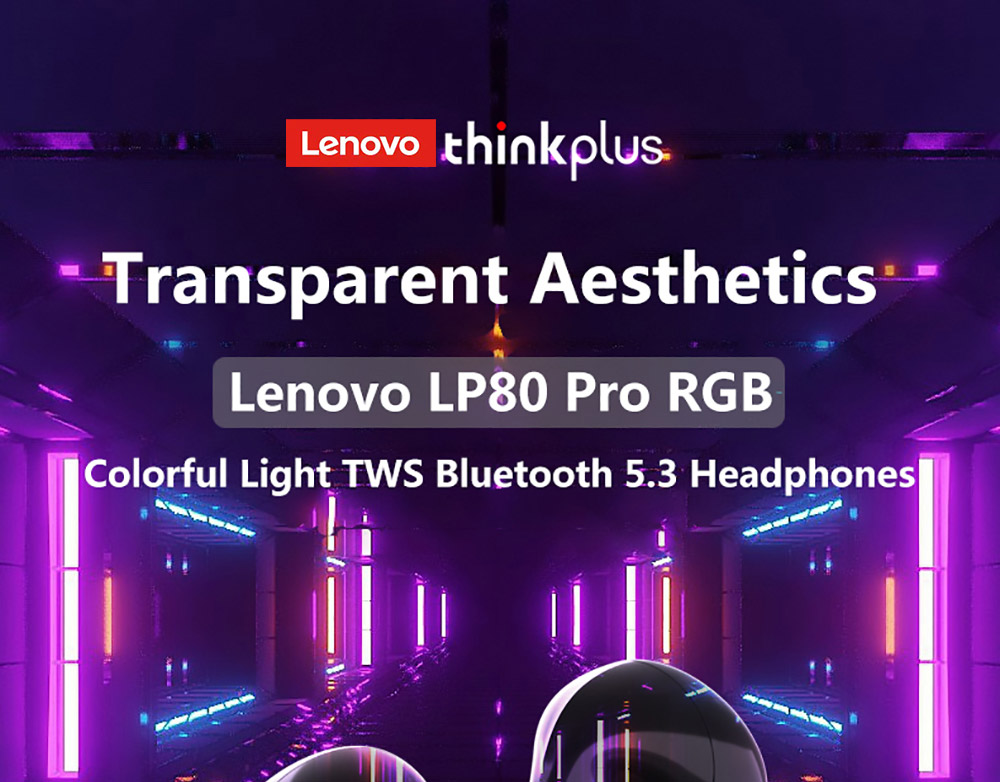 Lenovo Thinkplus LP80 Pro RGB LED Lights Earphones Wireless Bluetooth Dynamic Low Latency Gaming Sports Earbuds - Black