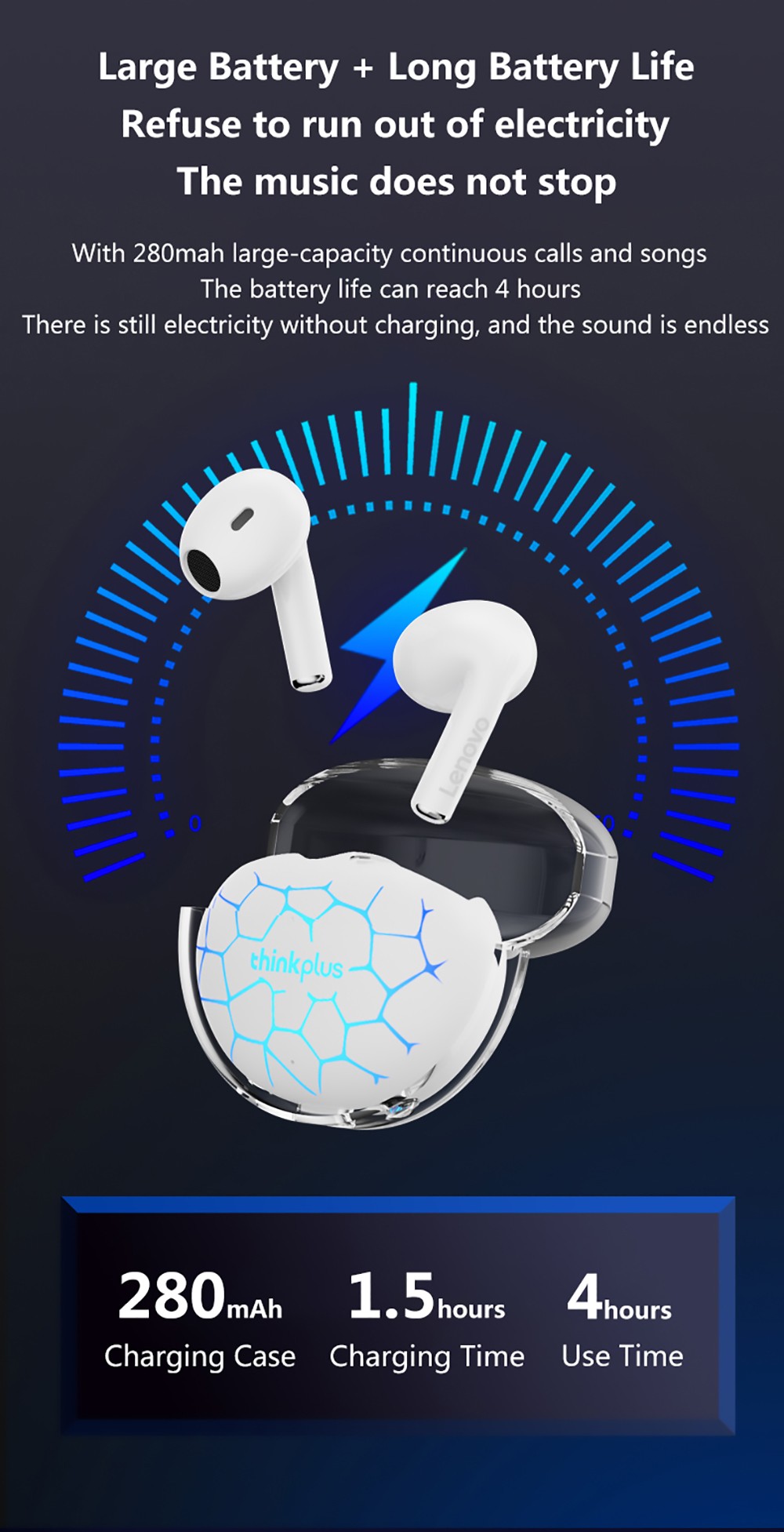 Lenovo Thinkplus LP80 Pro RGB LED Lights Earphones Wireless Bluetooth Dynamic Low Latency Gaming Sports Earbuds - Black