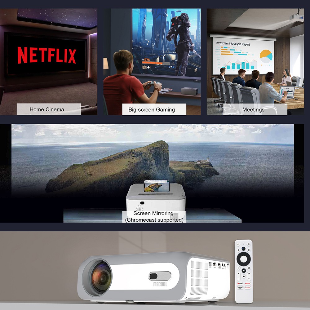 MECOOL KP1 Smart LCD Projector 700 ANSI Lumens 1902x1080P with Android 11 TV Stick Support Google Assistant - UK Adapter
