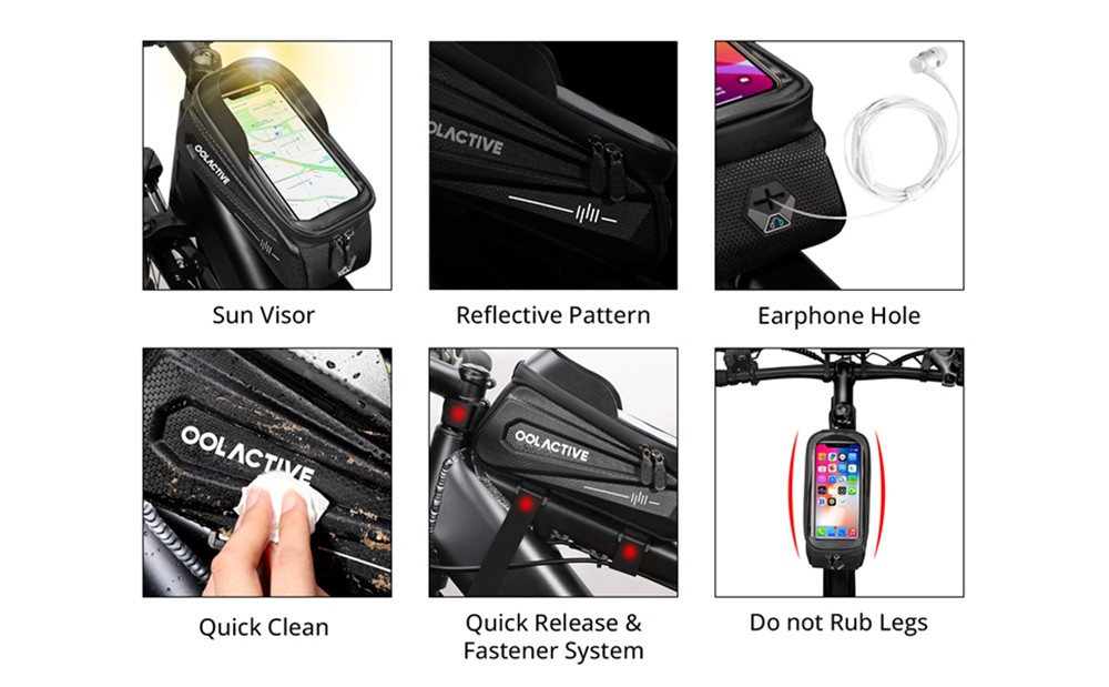 OOLACTIVE LF-0402 Bike Phone Front Frame Bag Bicycle Phone Mount Top Tube Bag Compatible Phone 4.7-6.5 Inch