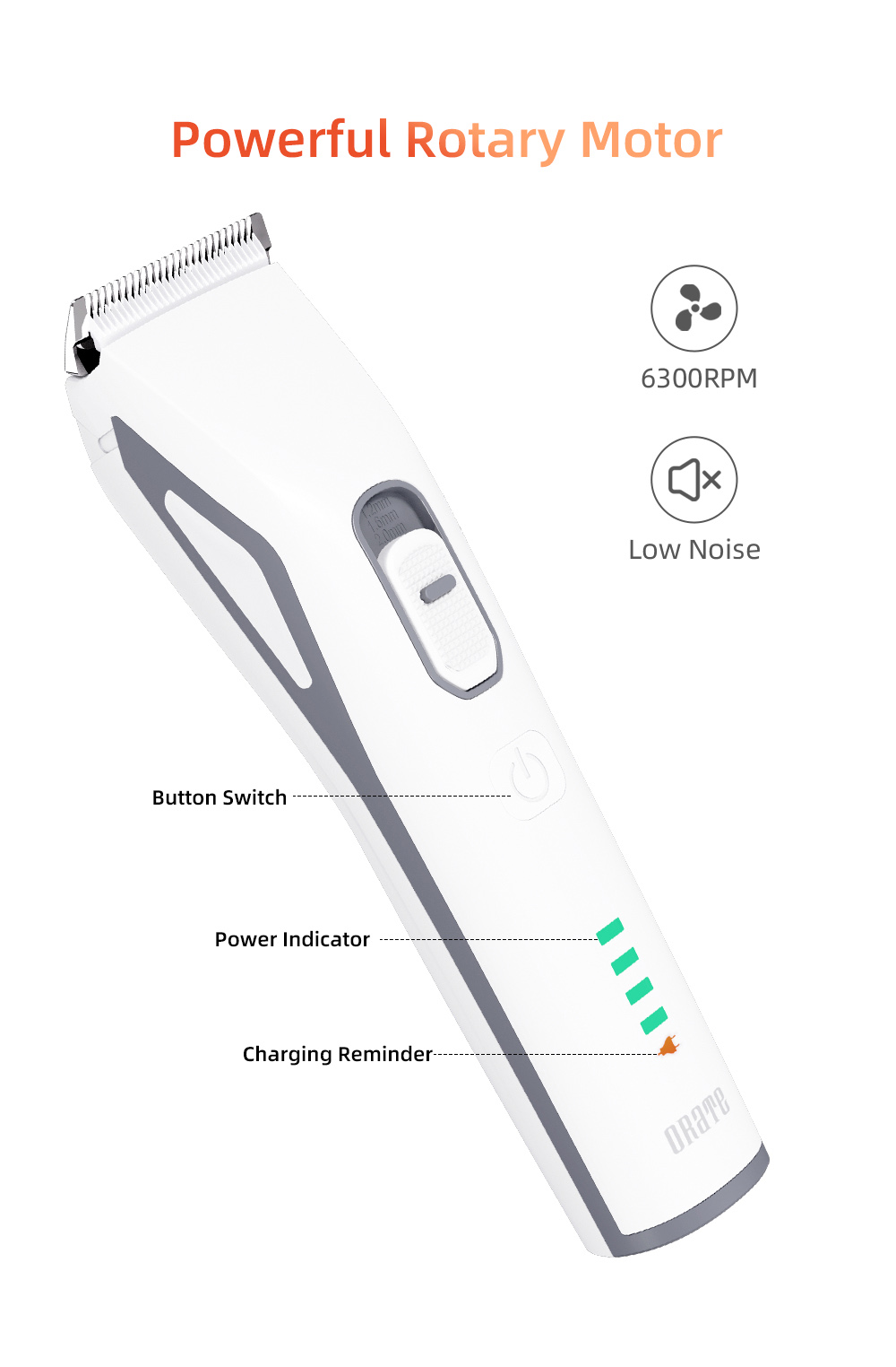 ORATE OHC-315 7W Hair Clipper with 2 Combs, USB Charging Electric Hair Trimmer, 6300RPM, 4.5H Run Time, Low Noise