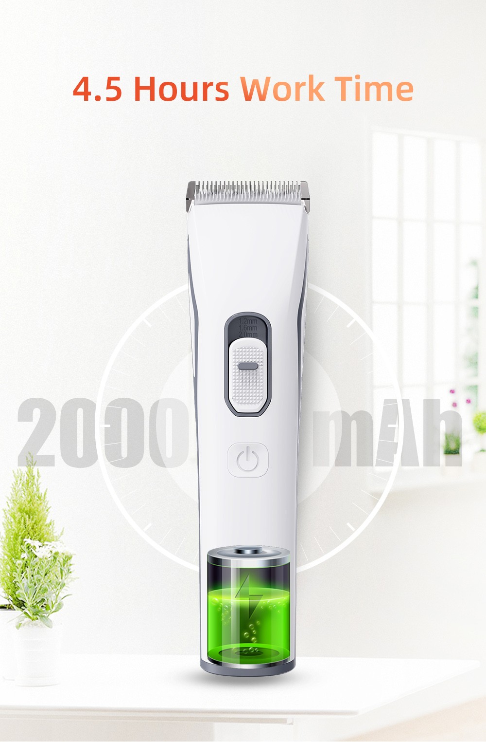 ORATE OHC-315 7W Hair Clipper with 2 Combs, USB Charging Electric Hair Trimmer, 6300RPM, 4.5H Run Time, Low Noise