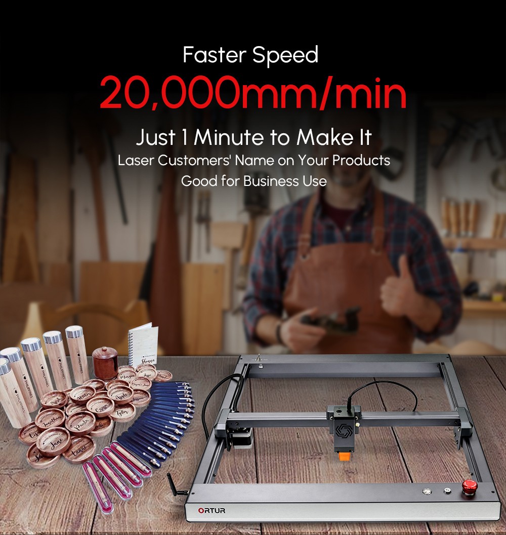 ORTUR Laser Master 3 10W Laser Engraver Cutter with LU2-10A Laser Module, Folding Stands, Emergency Stop, Built-in WiFi, 20,000mm/min, Engraving Area 400mmx400mm