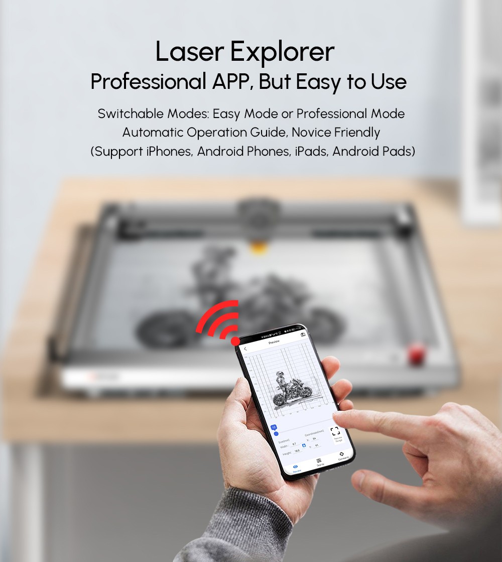 ORTUR Laser Master 3 10W Laser Engraver Cutter with LU2-10A Laser Module, Folding Stands, Emergency Stop, Built-in WiFi, 20,000mm/min, Engraving Area 400mmx400mm