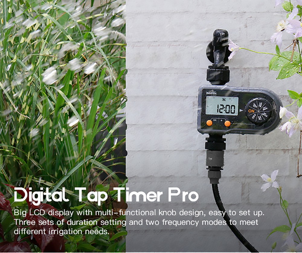 RainPoint ITV101P Digital Sprinkler Timer, Programmable Water Hose Timer, Automatic/Manual Mode, 3 Watering Programs