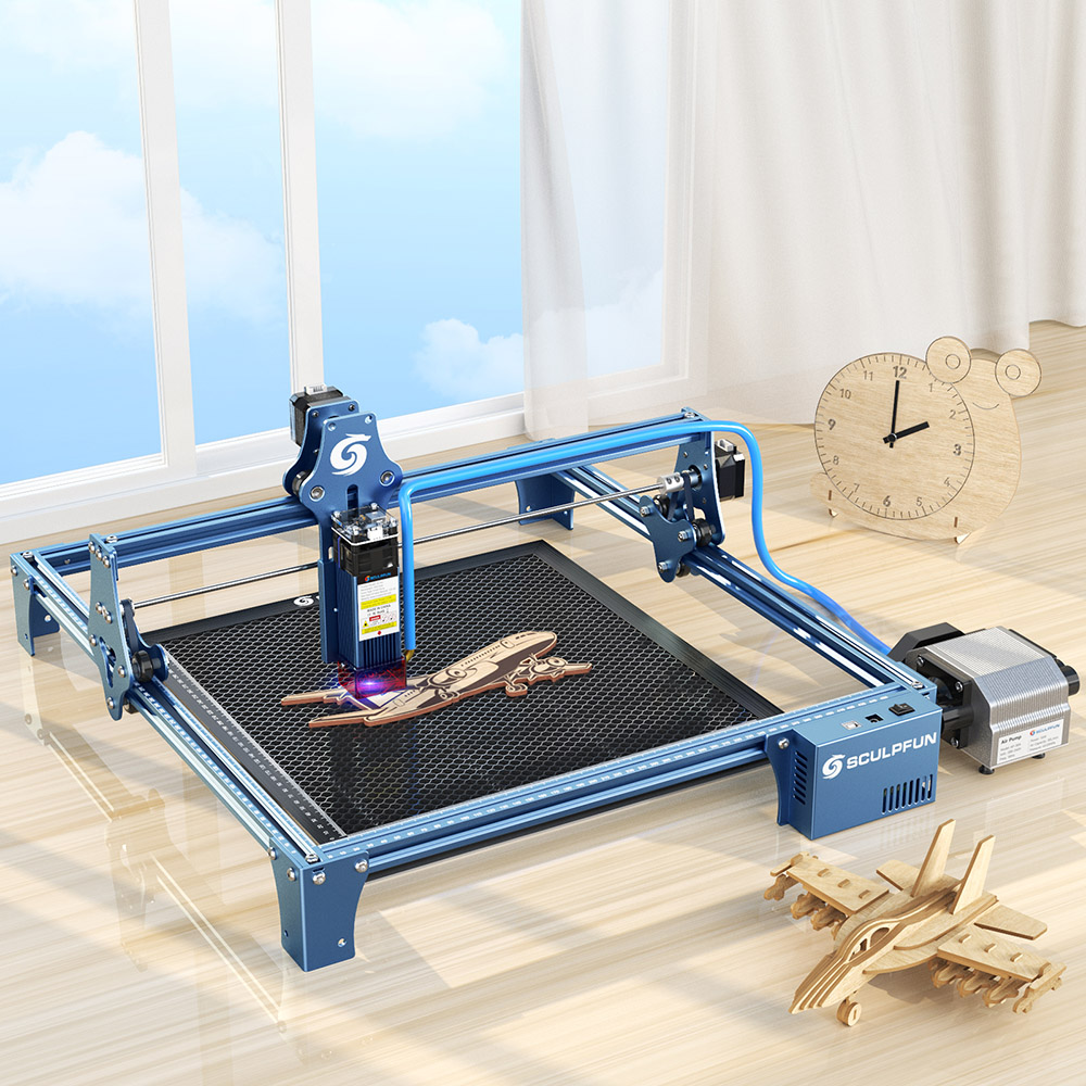 SCULPFUN S9 Air Assist Nozzle Kit with US Version 110V 30L/min Air Pump, Full Metal Structure Nozzle for S9 Lasers