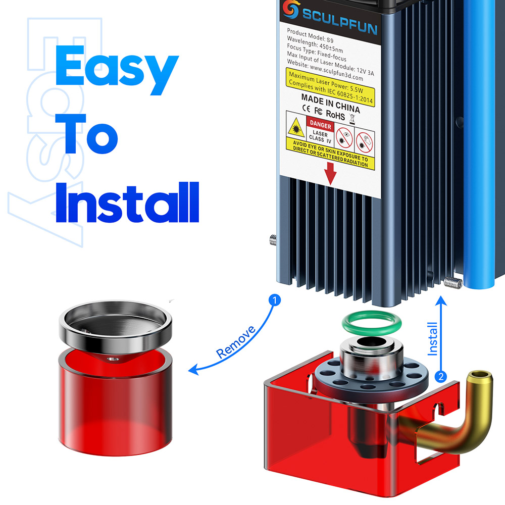 SCULPFUN S9 Air Assist Nozzle Kit with US Version 110V 30L/min Air Pump, Full Metal Structure Nozzle for S9 Lasers