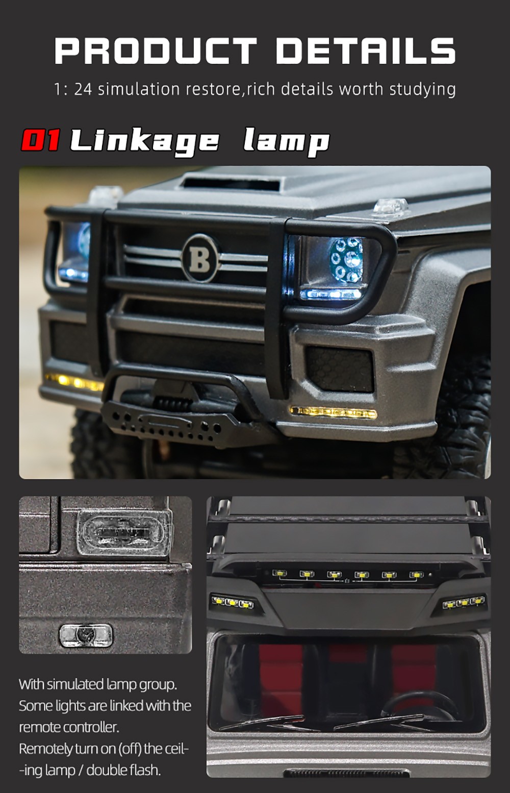 SG Pine Forest 2401 RTR 1/24 2.4G 4WD RC Car Mini Crawler LED Light Alloy Shell Off-Road Truck - Grey