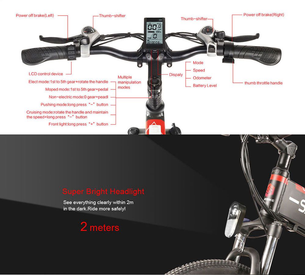 Samebike LO26 Smart Folding Electric Moped Bike 500W Motor 10Ah Battery Max Speed 30km/h 26 Inch Tire - Black