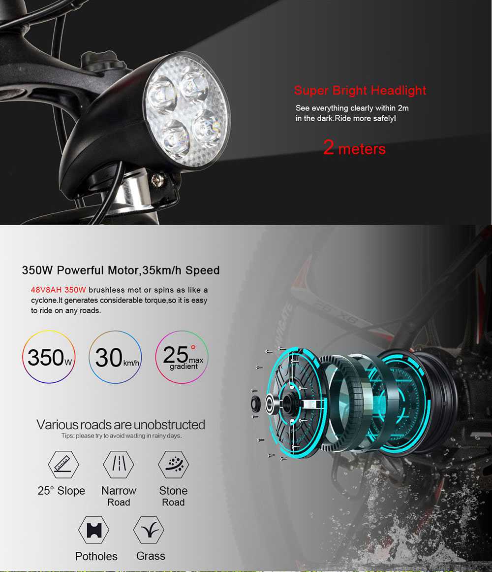 SAMEBIKE MY-SM26 8Ah 350W 48V 26inch Electric Bike 30km/h Top Speed 80km Mileage Range Max Load 150kg - Black