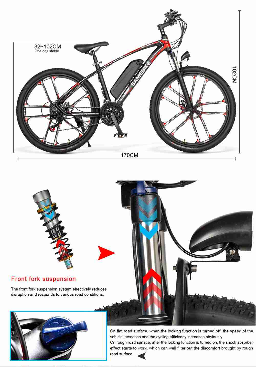 SAMEBIKE MY-SM26 8Ah 350W 48V 26inch Electric Bike 30km/h Top Speed 80km Mileage Range Max Load 150kg - Black