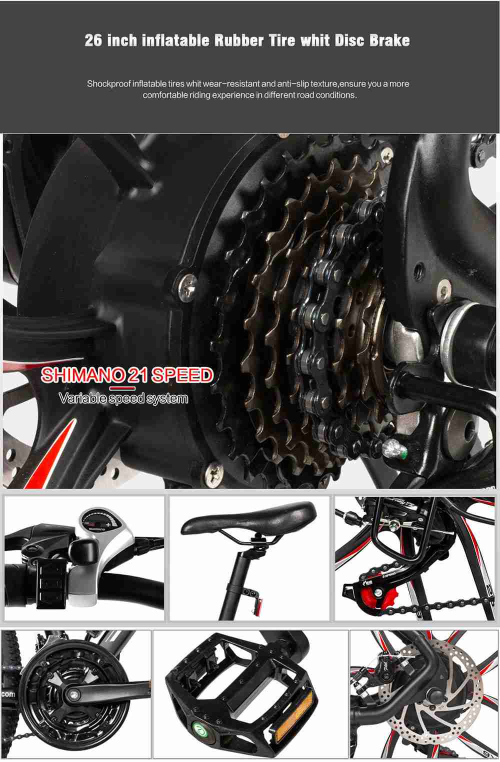 SAMEBIKE MY-SM26 8Ah 350W 48V 26inch Electric Bike 30km/h Top Speed 80km Mileage Range Max Load 150kg - Black