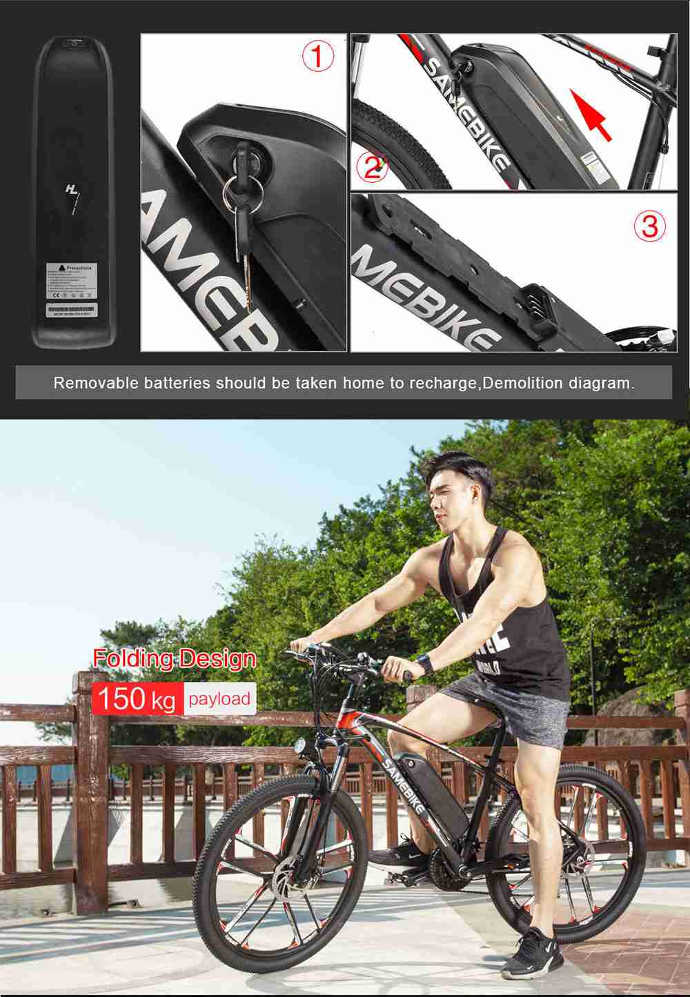 SAMEBIKE MY-SM26 8Ah 350W 48V 26inch Electric Bike 30km/h Top Speed 80km Mileage Range Max Load 150kg - White