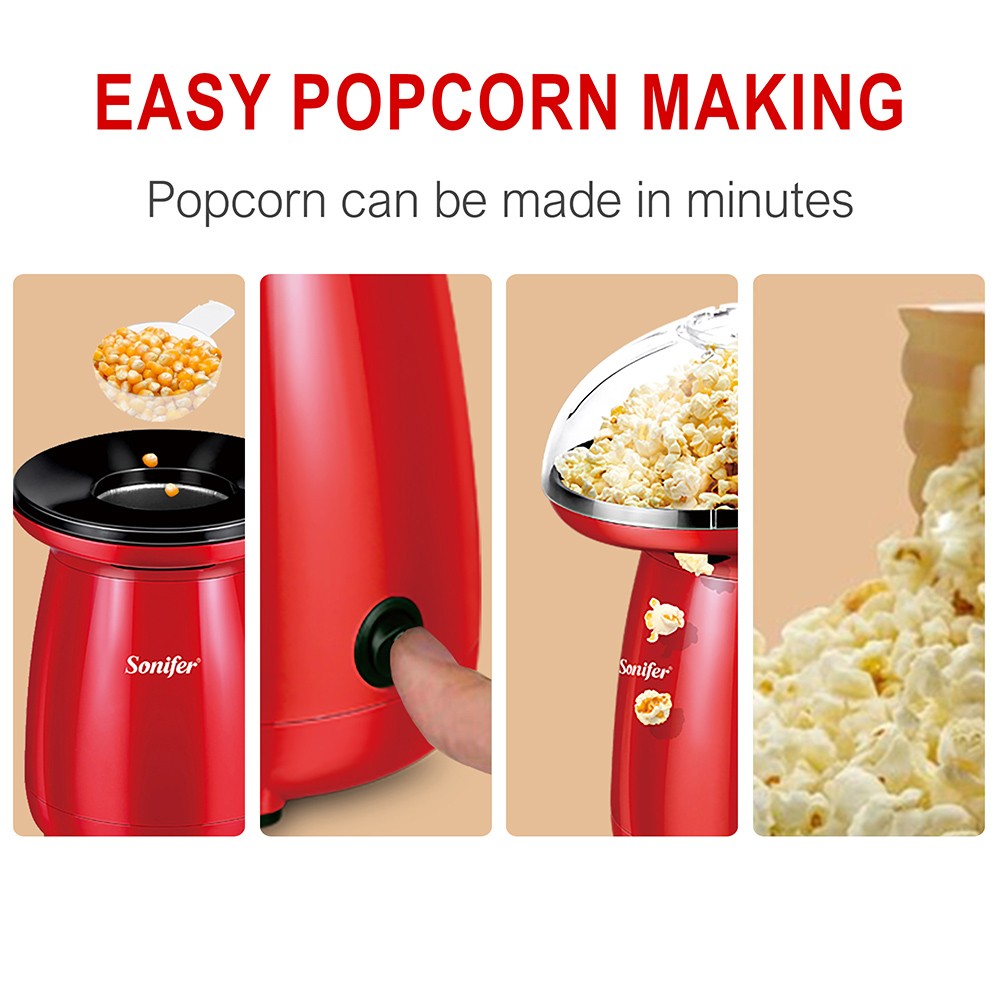 Sonifer SF4014 1200W Household Popcorn Maker, Electric Hot Air Oil Free Corn Machine, Fast Popping Popcorn Movie Snacks
