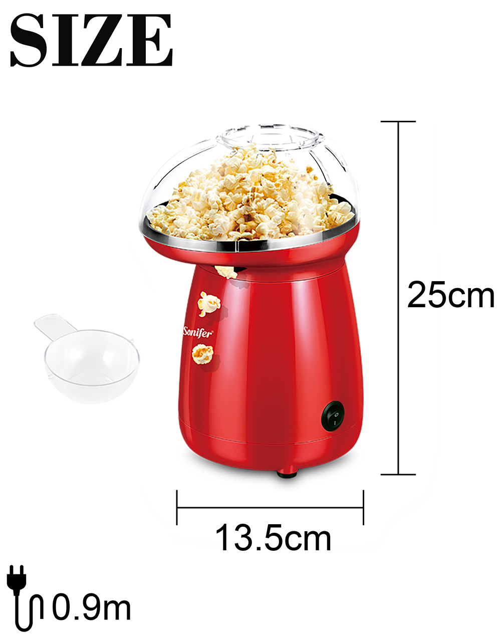 Sonifer SF4014 1200W Household Popcorn Maker, Electric Hot Air Oil Free Corn Machine, Fast Popping Popcorn Movie Snacks