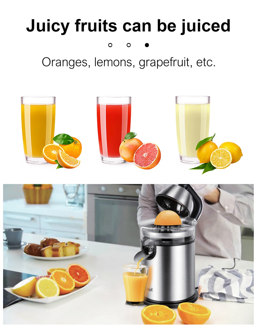 Sonifer SF5523 300W Press Orange Juicer Machine, Stainless Steel Citrus Juicer Maker Extractor, Lemon Fruit Squeezer