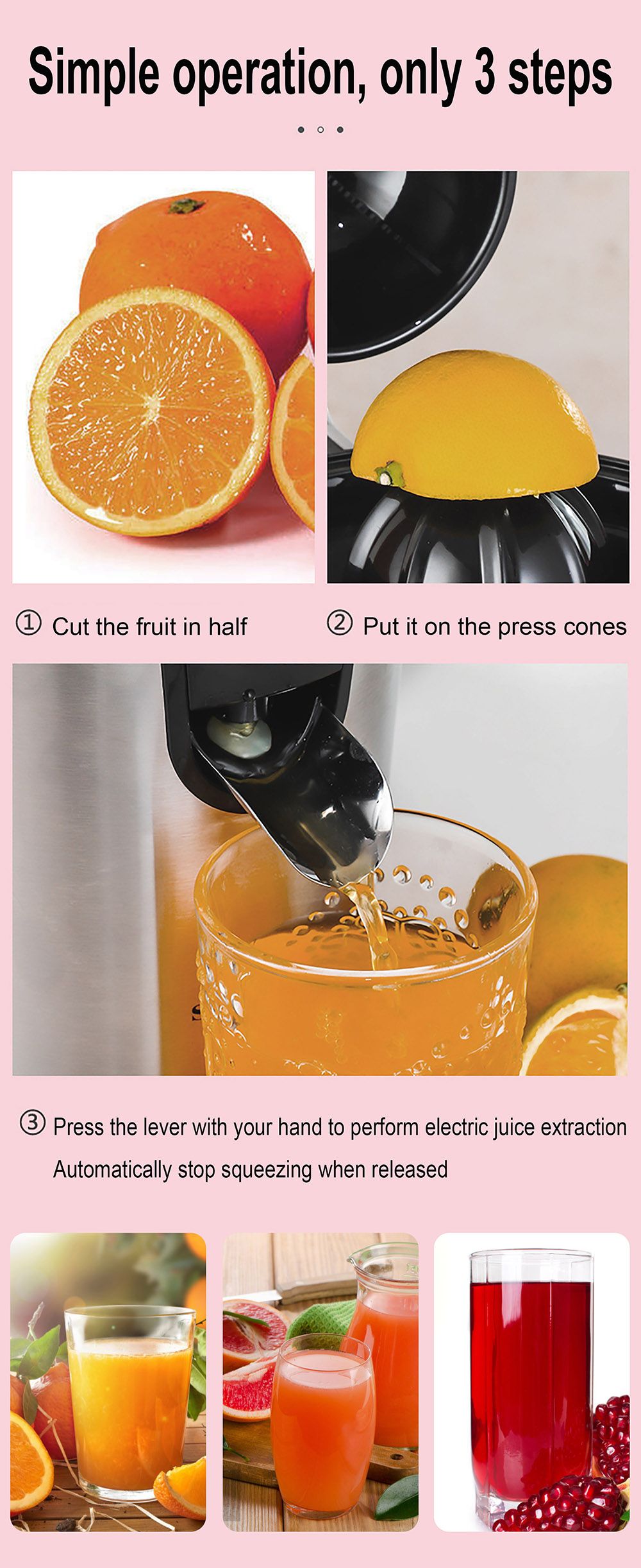 Sonifer SF5523 300W Press Orange Juicer Machine, Stainless Steel Citrus Juicer Maker Extractor, Lemon Fruit Squeezer